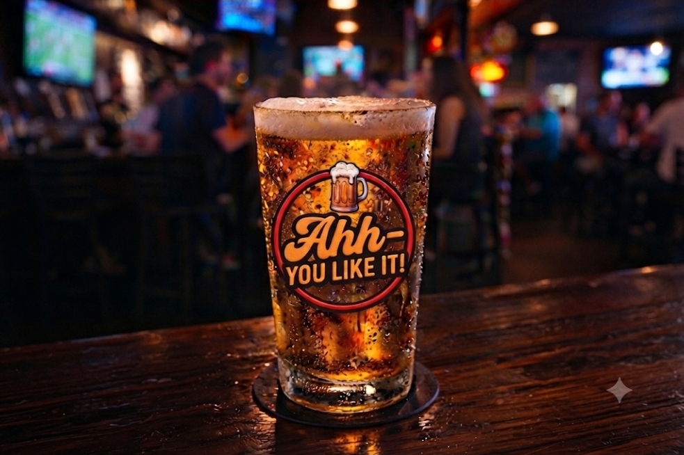 Ahh — You Like It! pint glass on a bar top